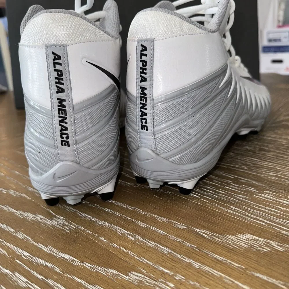 NIKE Alpha Menace 12 Men's Football Cleats WHITE/ Black/Gray ~‎ EXCELLENT